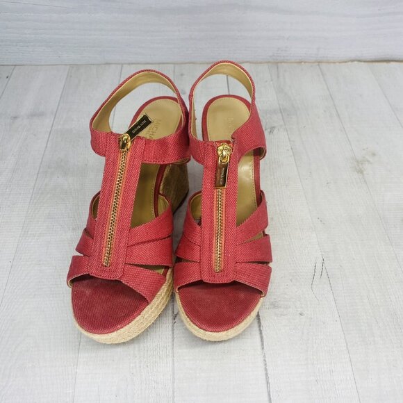 Michael Michael Kor BERKLEY PV20K Pink Canvas Jute Trim Platform Sandal Sz 7 M - Picture 3 of 13